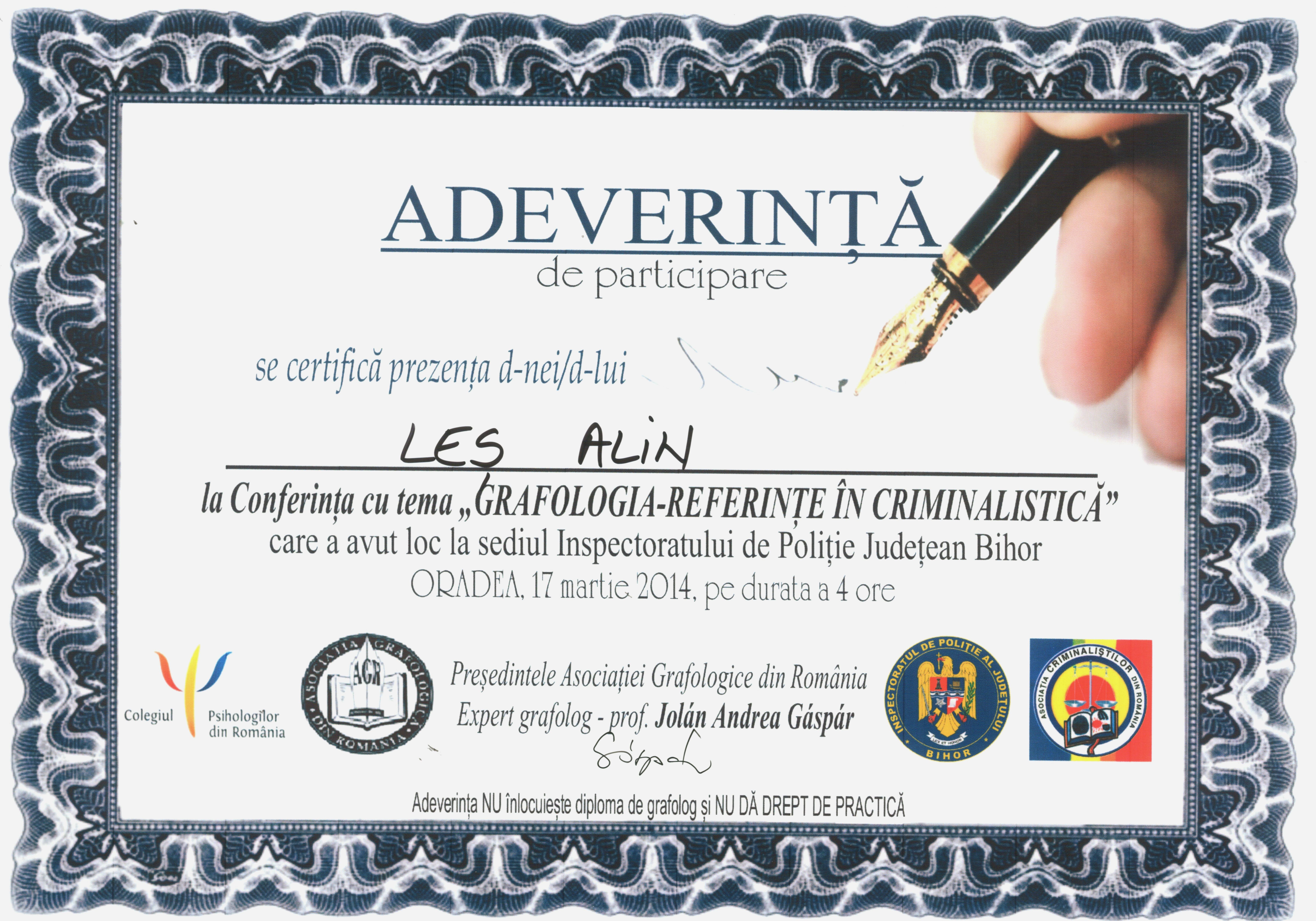 GRAFOLOGIE ORADEA, ALIN LES 2014